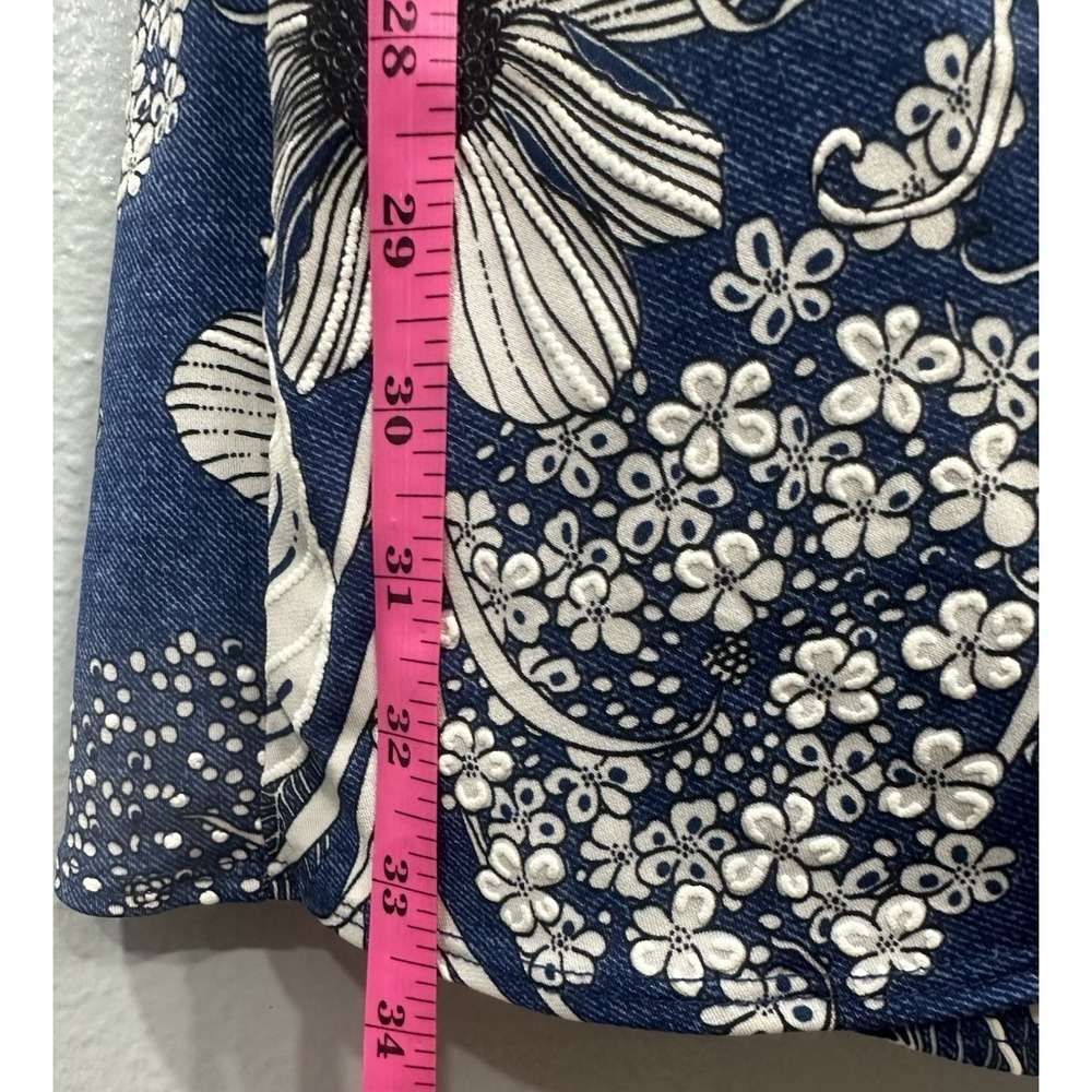 Robbie Bee Dress Women's PM Medium Navy Blue White Hawaiian Floral Stretch Midi - Picture 5 of 11